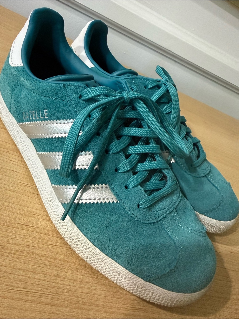 adidas Gazelle Teal Suede Sneakers with White Stripes